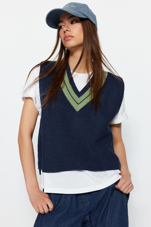 Trendyol Trendyol Indigo Crop V-Neck pletenina pulover