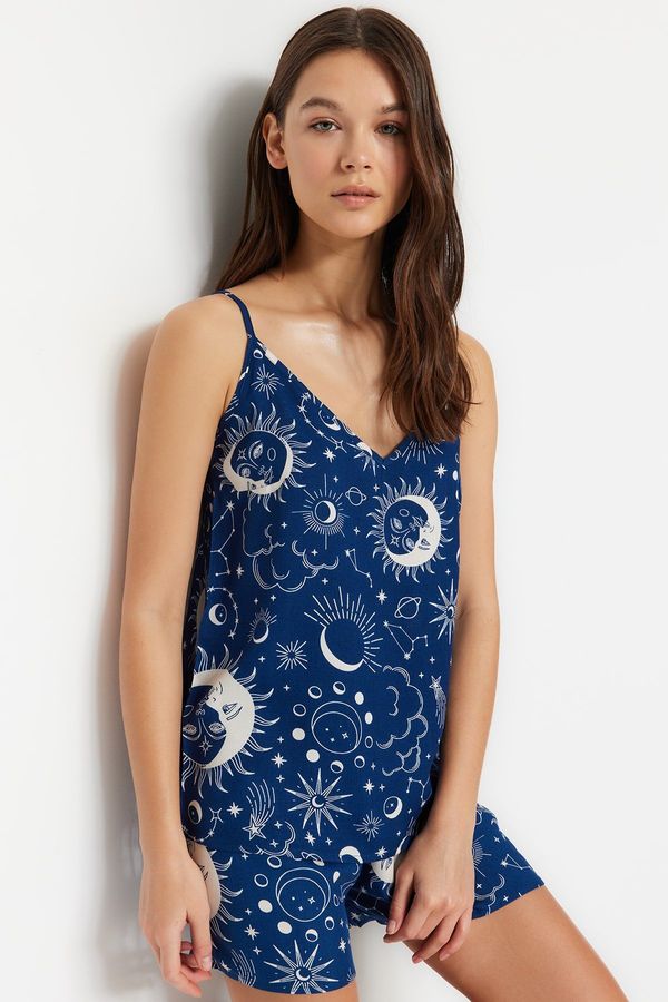 Trendyol Trendyol Indigo Galaxy Patterned Undershirt-Shorts Woven Pajama Set