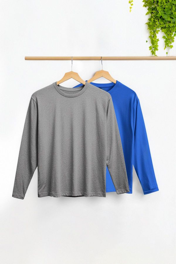 Trendyol Trendyol Indigo-Grey Slim Fit Crew Neck Plus Size 2-Pack T-shirt