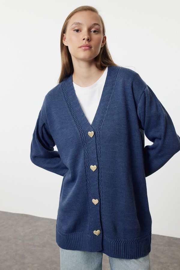 Trendyol Trendyol Indigo Heart Button Knit Cardigan