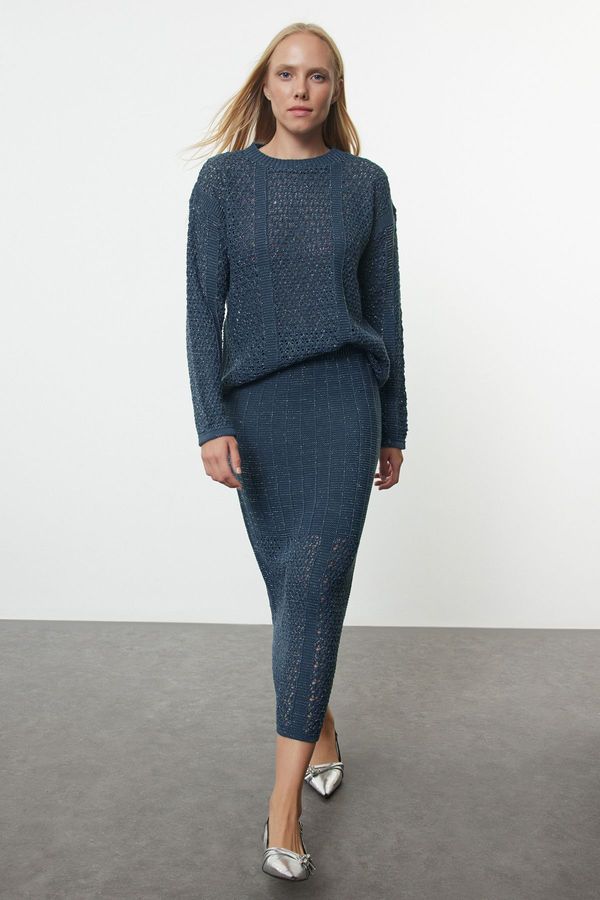 Trendyol Trendyol Indigo Knit Detailed Knitwear Bottom-Top Set