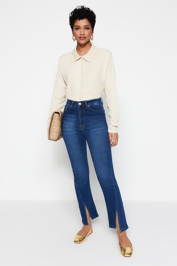 Trendyol Trendyol Indigo Legs with Slits Detailed Denim Trousers