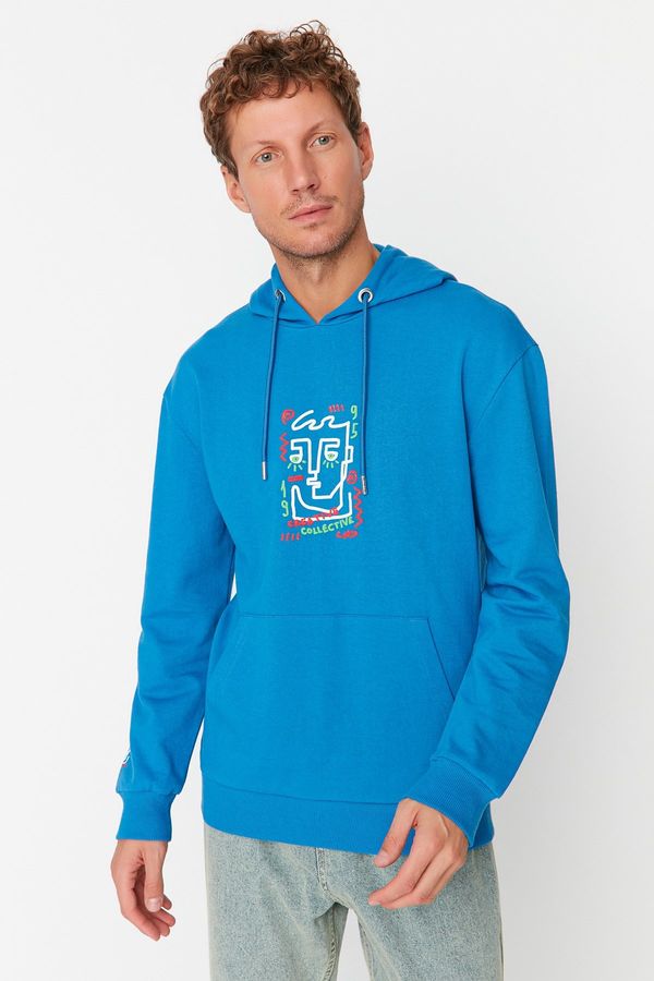 Trendyol Trendyol Indigo Men's Regular/Real Fit Hoodie with Sweatshirt