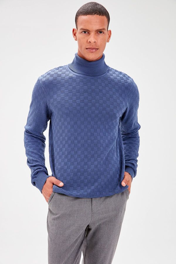 Trendyol Trendyol Indigo Men's Turtleneck Textured Knitwear Sweater