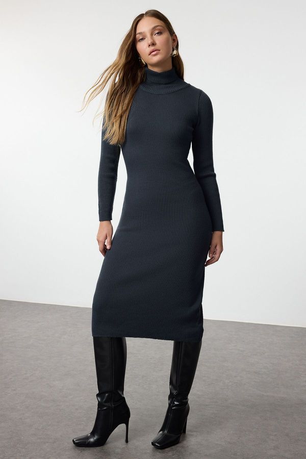 Trendyol Trendyol Indigo Midi Knit Basic Turtleneck Dress