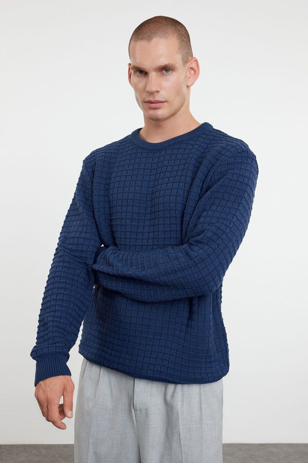 Trendyol Trendyol Indigo Regular Crew Neck Textured Knitwear Sweater
