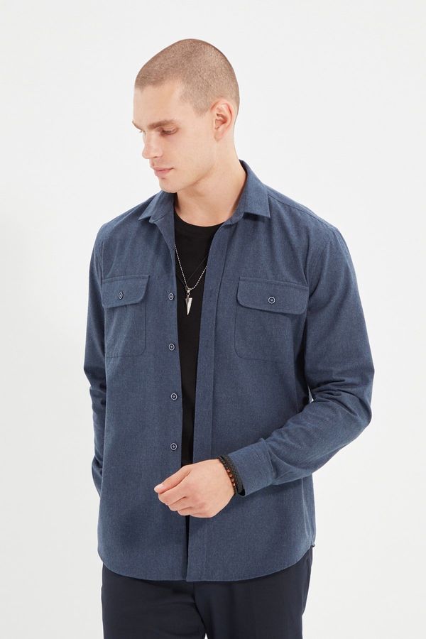 Trendyol Trendyol Indigo Regular Fit Double Pocket Covered Shirt