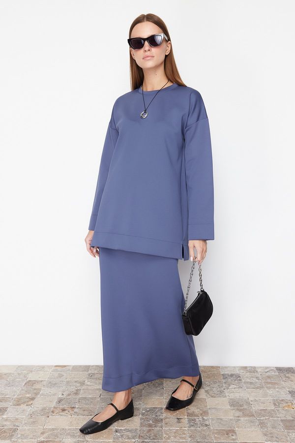 Trendyol Trendyol Indigo Scuba Tunic-Skirt Knitted Set