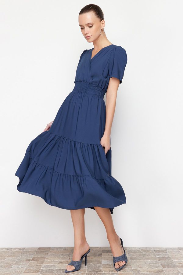 Trendyol Trendyol Indigo Skater Waist Waist Detailed Terrycotton Midi Woven Dress