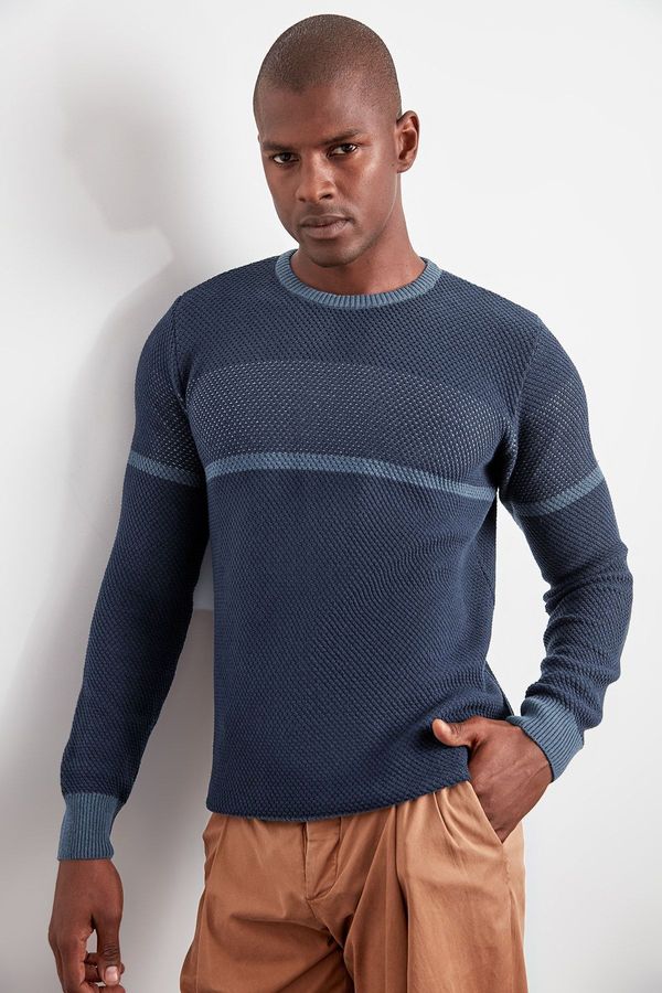 Trendyol Trendyol Indigo Slim Crew Neck Color Blocked Knitwear Sweater