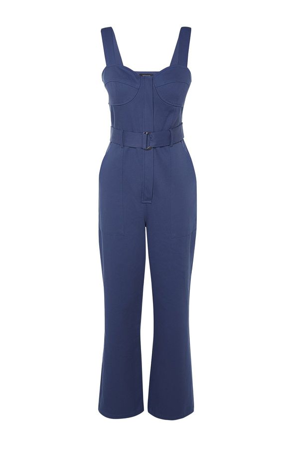 Trendyol Trendyol Indigo Tie Detailed Wide Leg Maxi Woven Jumpsuit