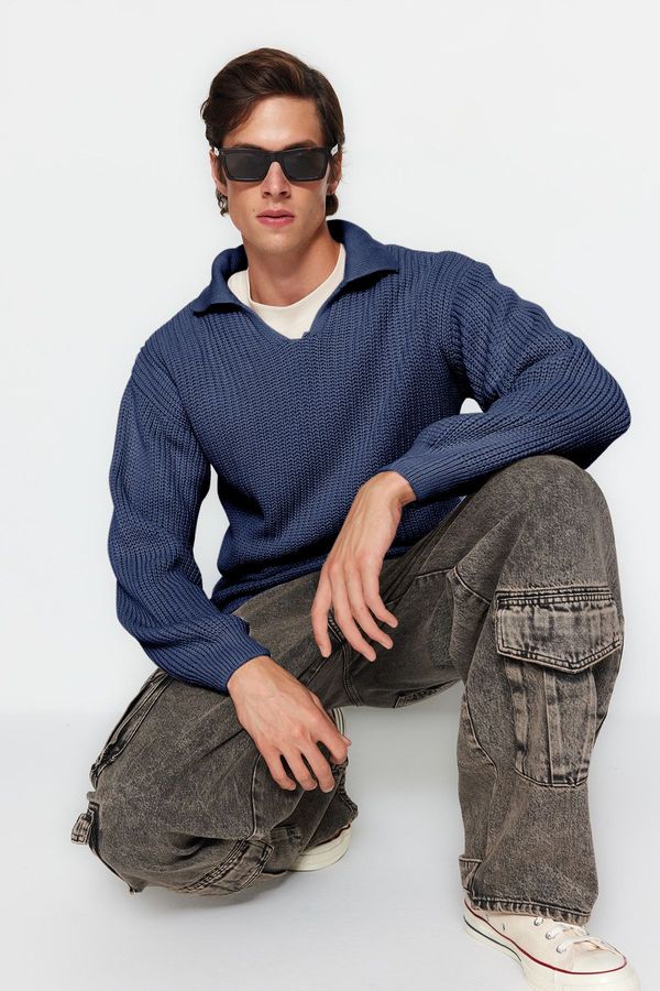 Trendyol Trendyol Indigo Unisex Regular Fit Polo Neck Anti-Pilling Knitwear Sweater