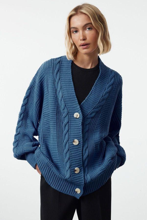 Trendyol Trendyol Indigo Wide Fit Knitwear Cardigan