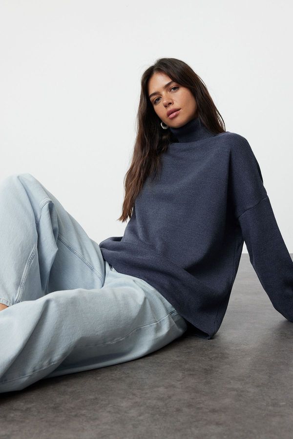 Trendyol Trendyol Indigo Wide Fit/Oversize Basic Knitwear Sweater