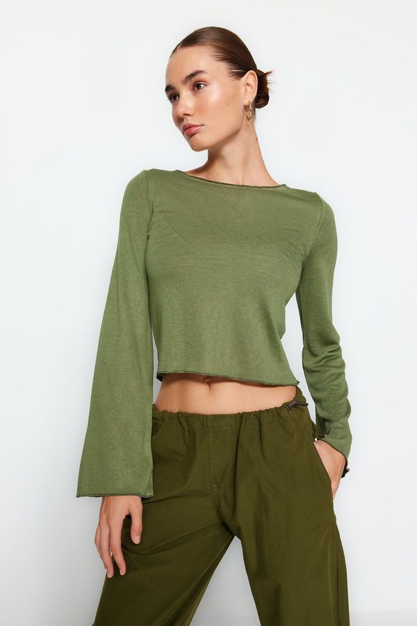 Trendyol Trendyol Khaki Boat Neck Regular Fit Crop Knitted Blouse