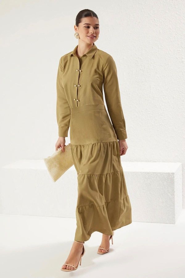 Trendyol Trendyol Khaki Button Detail Cotton Shirt Skirt Weaving Upper-Lower Team