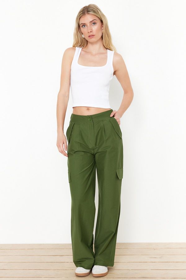 Trendyol Trendyol Khaki Cargo Pocket Wide Leg Woven Trousers