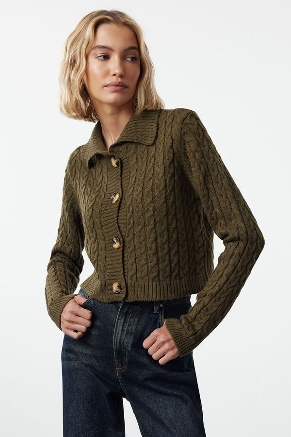 Trendyol Trendyol Khaki Crop Polo Neck Knitwear Cardigan