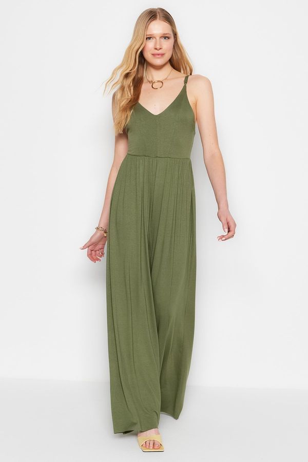 Trendyol Trendyol Khaki Flowy Straps, Viscose Knitted Overalls