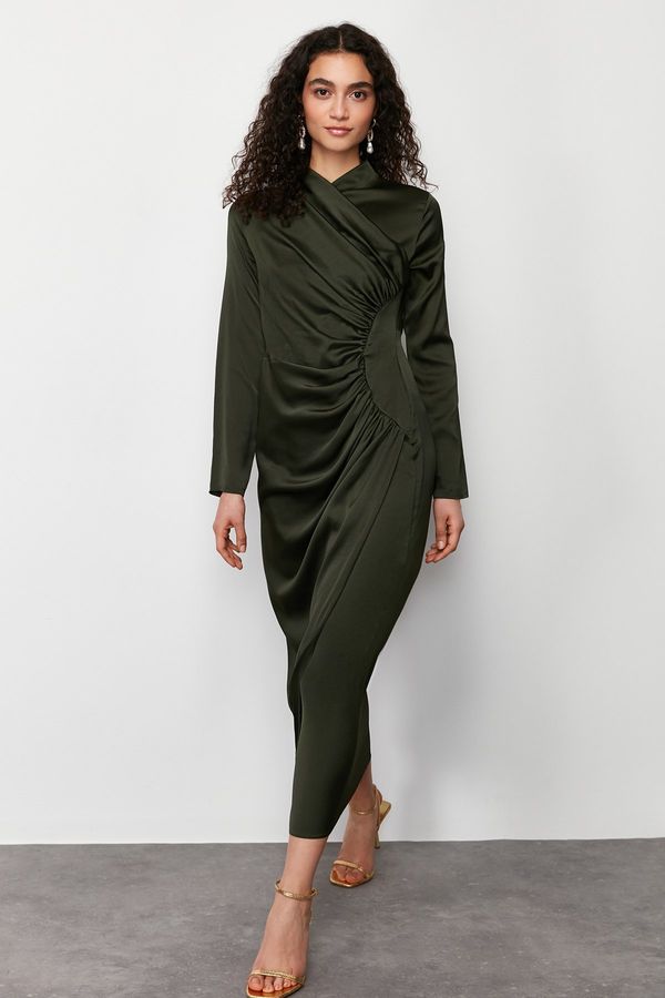 Trendyol Trendyol Khaki Gathered Detailed Woven Satin Evening Dress