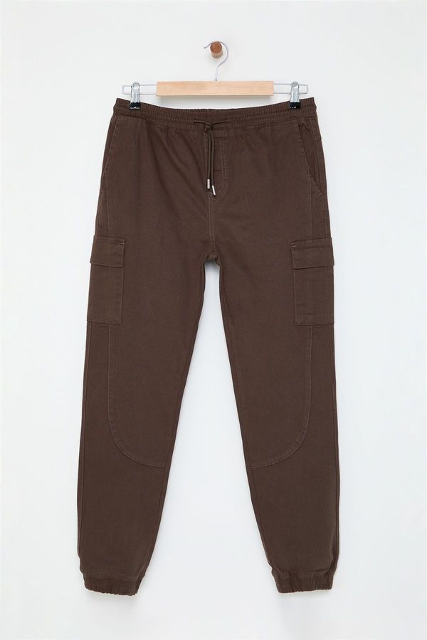 Trendyol Trendyol Khaki Jogger Fit Stitched Detailed Waist Tie Woven Gabardine Trousers