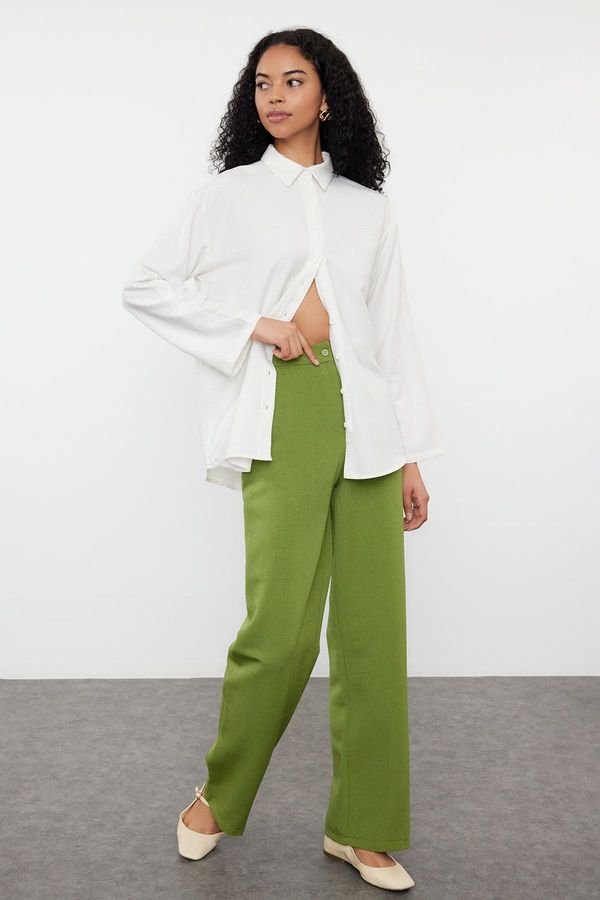 Trendyol Trendyol Khaki Linen Look Straight Cut Woven Trousers