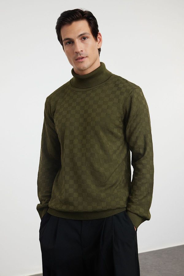 Trendyol Trendyol Khaki Men's Turtleneck Textured Knitwear Sweater