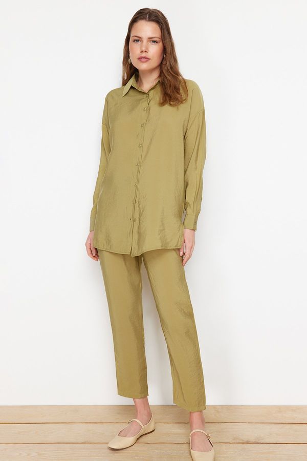 Trendyol Trendyol Khaki Modal Fabric Woven Bottom Top Shirt Pants Set