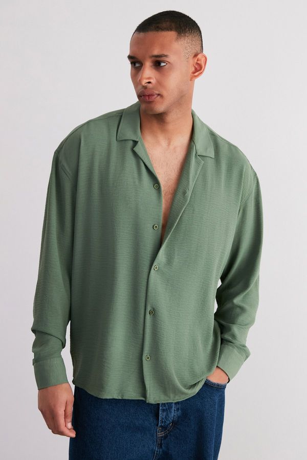 Trendyol Trendyol Khaki Oversize Fit Open Collar Summer Linen Look Shirt