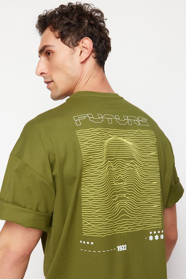 Trendyol Trendyol Khaki Oversize Puffy Printed Short Sleeve T-Shirt