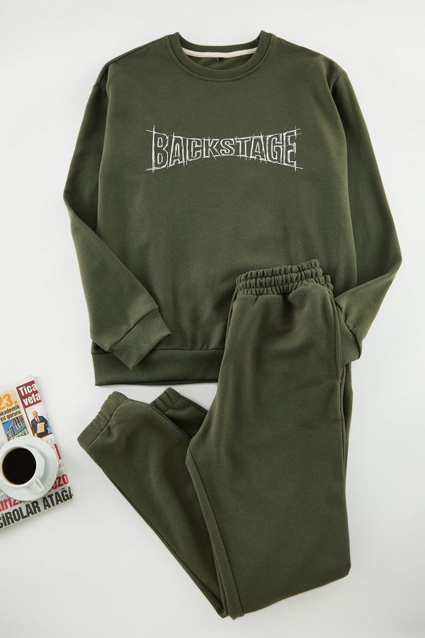 Trendyol Trendyol Khaki Oversize / Wide Cut Text Printed Tracksuit