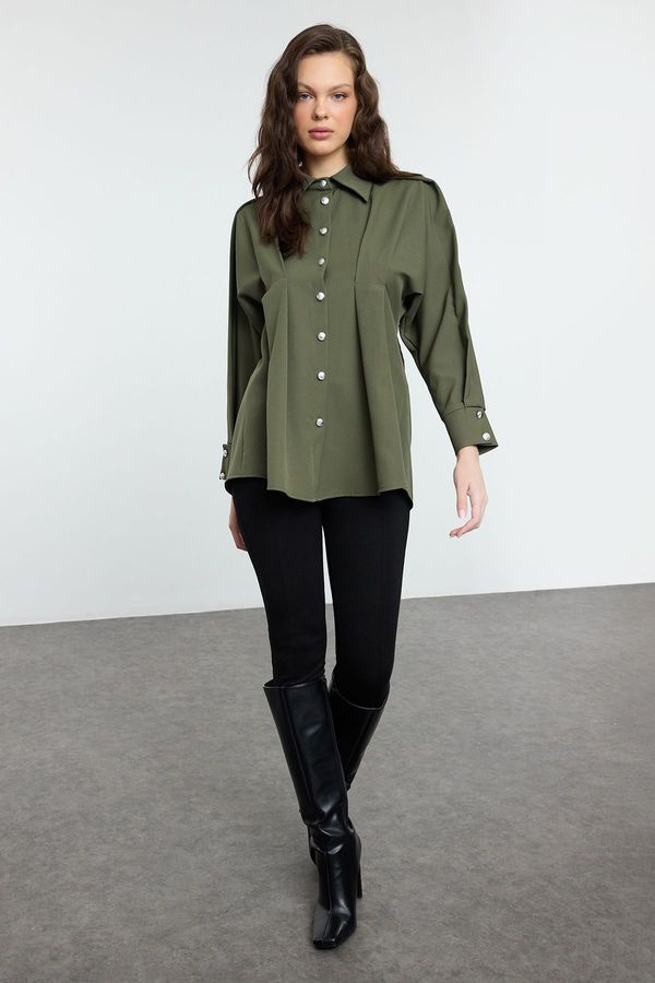 Trendyol Trendyol Khaki Pleated Detailed Woven Shirt