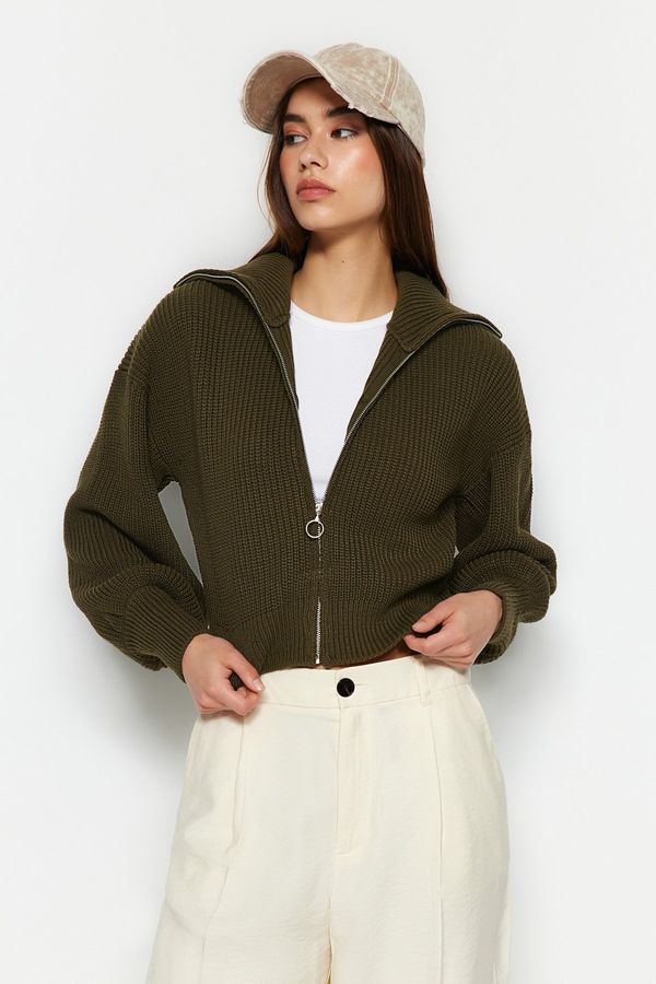 Trendyol Trendyol Khaki pridelek z zadrgo pletenine Cardigan