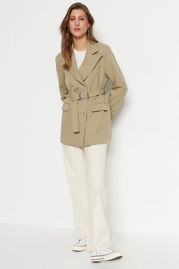 Trendyol Trendyol Khaki Regular Lined Binding Detailed Woven Blazer Jacket