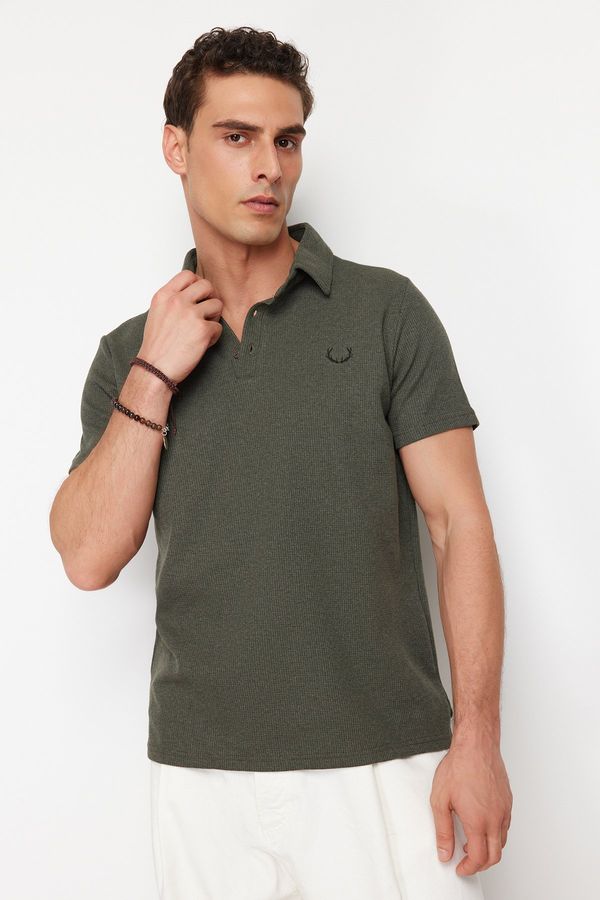 Trendyol Trendyol Khaki Regular/Normal Cut Embroidered Textured Polo Collar T-Shirt