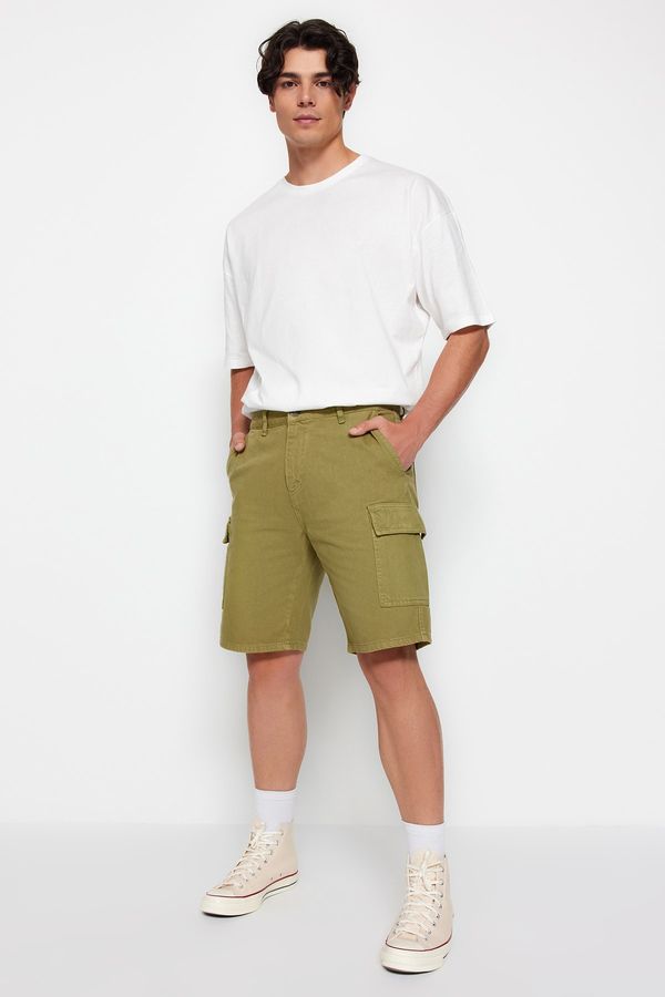 Trendyol Trendyol Khaki Relaxed Cut Denim Jeans Shorts with Cargo Pocket & Bermuda