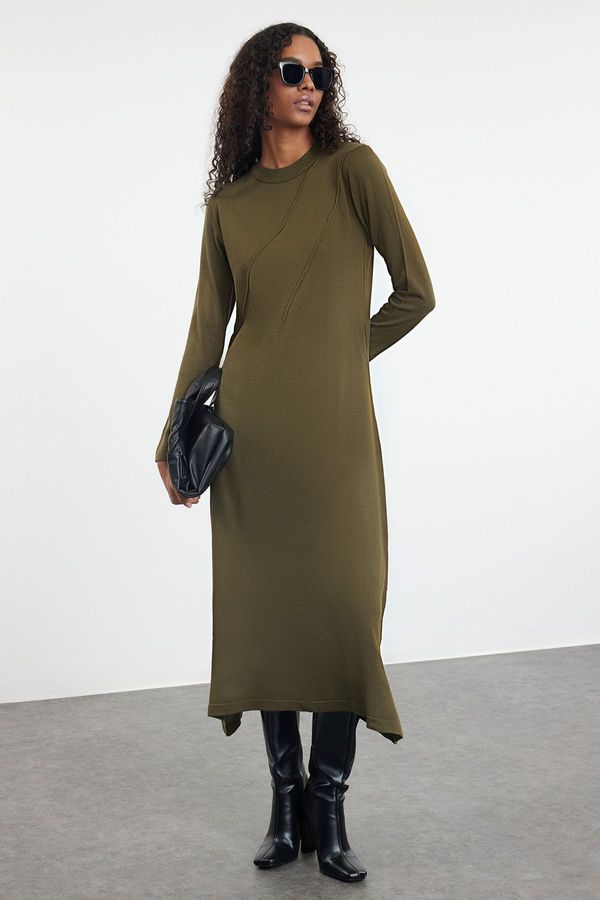 Trendyol Trendyol Khaki Rib Detailed Knitwear Dress