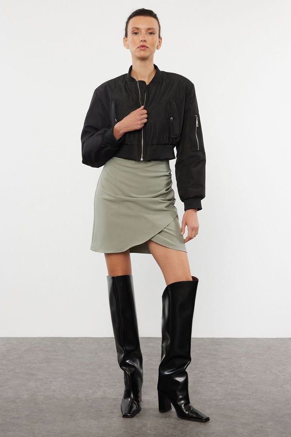 Trendyol Trendyol Khaki Ruffle Detailed Double Breasted Mini Woven Skirt