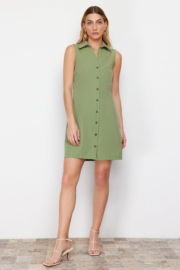 Trendyol Trendyol Khaki Sleeveless Mini Woven Shirt Dress