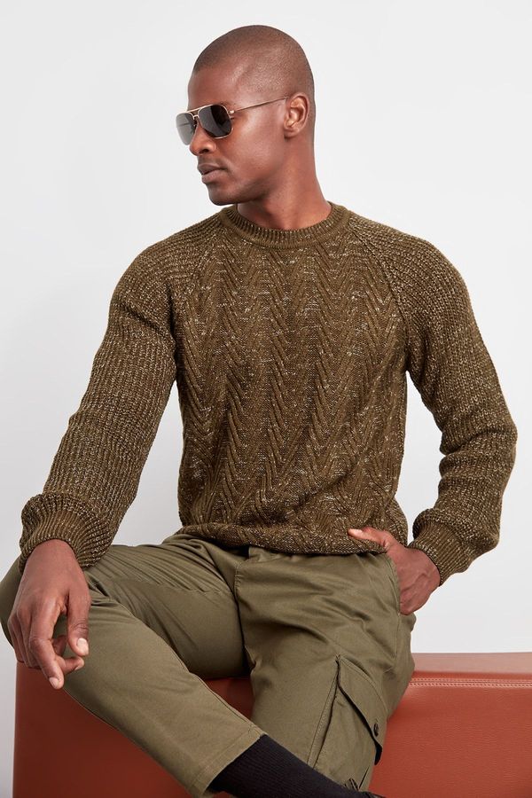 Trendyol Trendyol Khaki Slim Crew Neck Flecked Knitwear Sweater