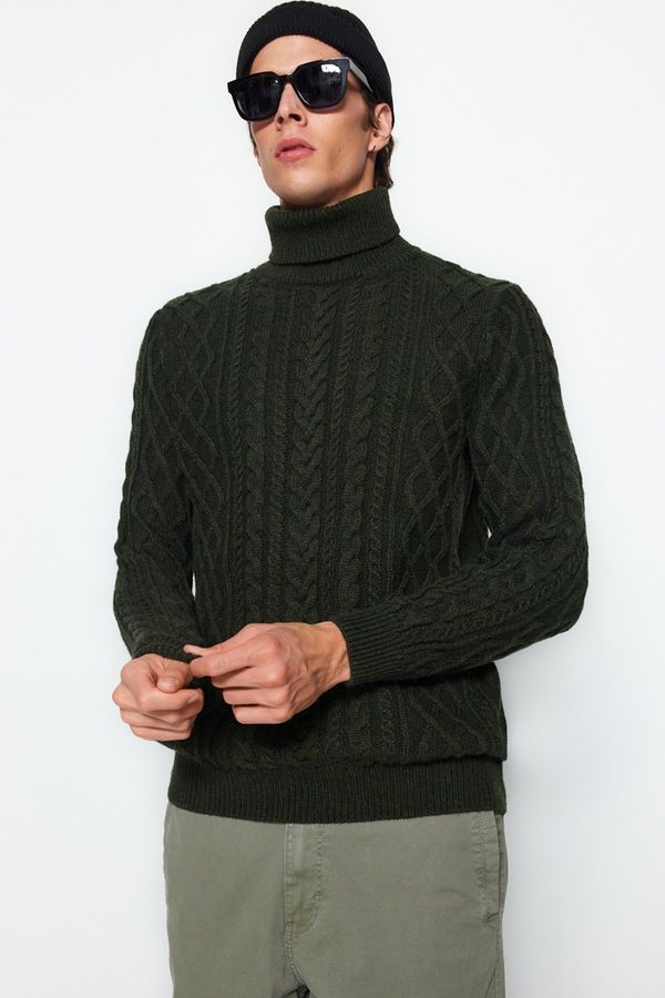 Trendyol Trendyol Khaki Slim Fit Turtleneck Hair Knitted Knitwear Sweater