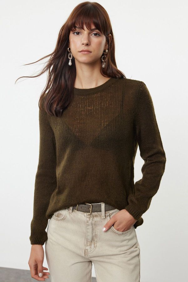 Trendyol Trendyol Khaki Soft Textured Loose Knit Basic Knitwear Sweater