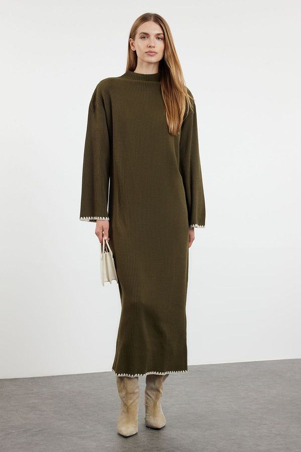 Trendyol Trendyol Khaki Stitching Detailed Long Knitwear Dress