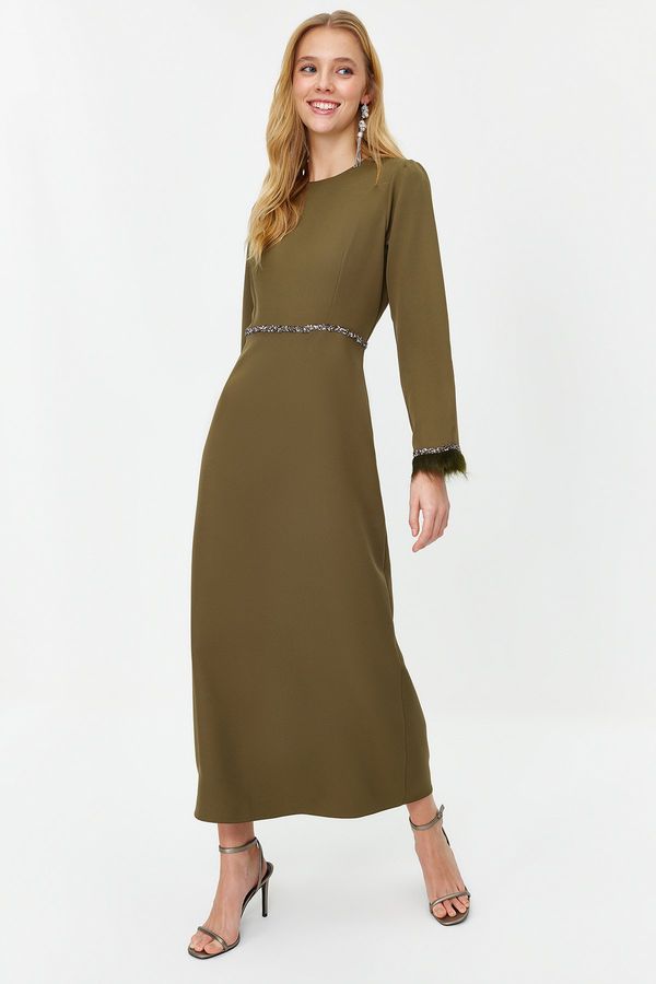 Trendyol Trendyol Khaki Stone and Cuff Detail Evening Dress