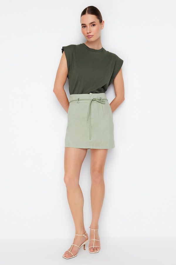 Trendyol Trendyol Khaki Tie Belt Detailed Mini Length Woven Skirt