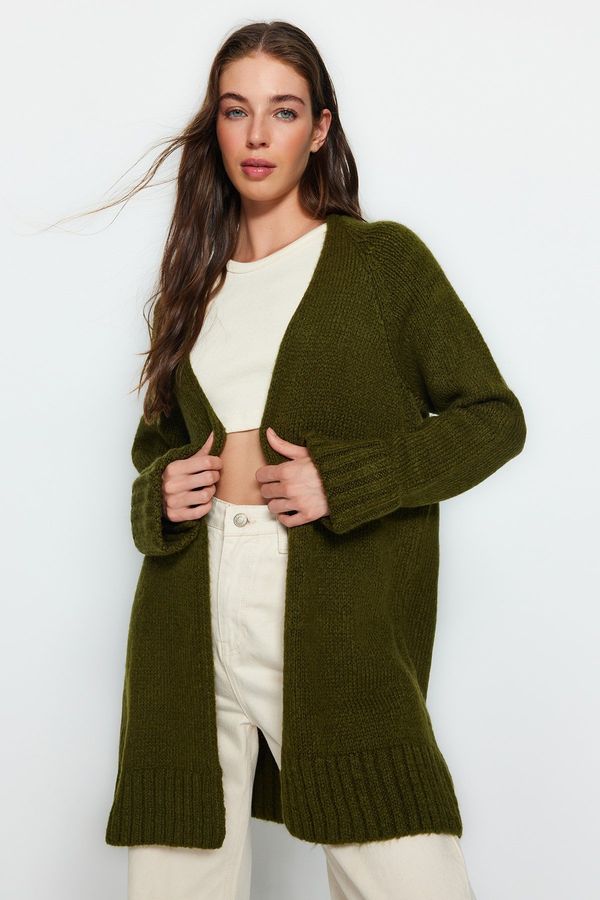 Trendyol Trendyol Khaki Wide fit Mehka teksturirana pletenina Cardigan