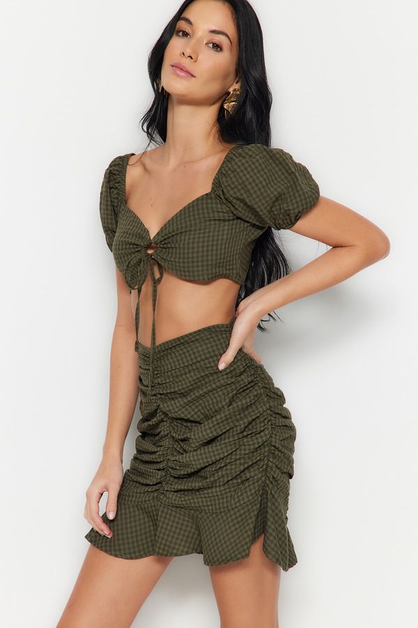 Trendyol Trendyol Khaki Woven Gathered Blouse and Skirt Set