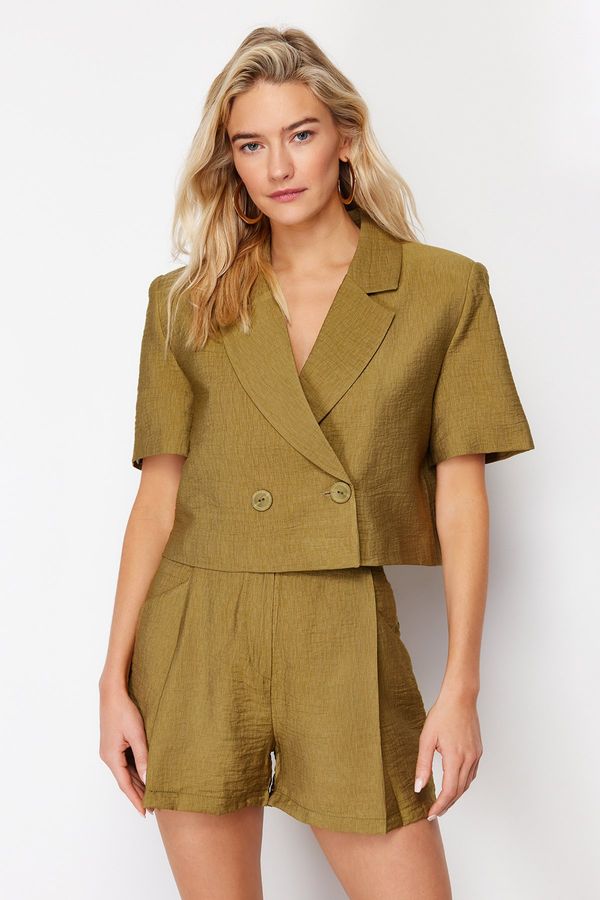 Trendyol Trendyol Khaki Woven Short Sleeve Linen Look Blazer Jacket