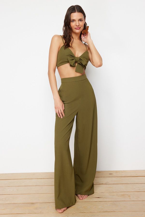 Trendyol Trendyol Khaki Woven Tie-Up Blouse Trouser Set