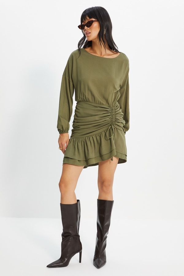 Trendyol Trendyol Khaki zbral flounce tkano obleko